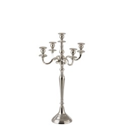 Candelabro de 5 brazos de aluminio plateado de 36x36x63 cm