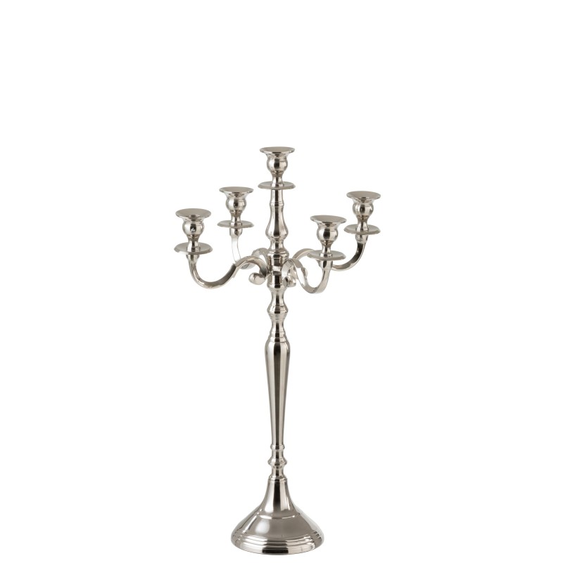 Candelabro de 5 brazos de aluminio plateado de 36x36x63 cm