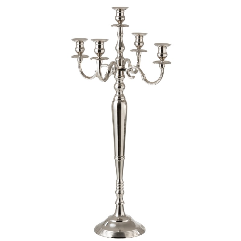 Candelabro 5 arms clásico aluminio plata Alt. 100 cm