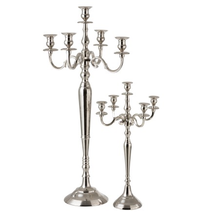 Candelabro de 5 braços em alumínio prateado 47x47x98 cm