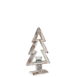 Portavelas árbol de navidad madera marrón/blanco Alt. 40 cm