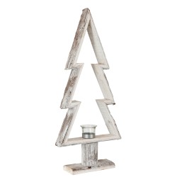 Portavelas árbol de navidad madera marrón/blanco Alt. 63 cm