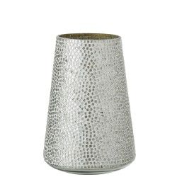 Portavelas mosaicos cristal blanco/plata Alt. 30 cm