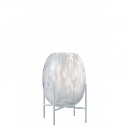 Vase décoratif en verre transparent et pied blanc de 23 cm