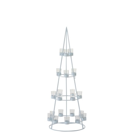 Árbol con 21 portavelas de vidrio en metal blanco 42x42x110 cm