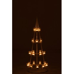 Árbol con 21 portavelas de vidrio en metal blanco 42x42x110 cm