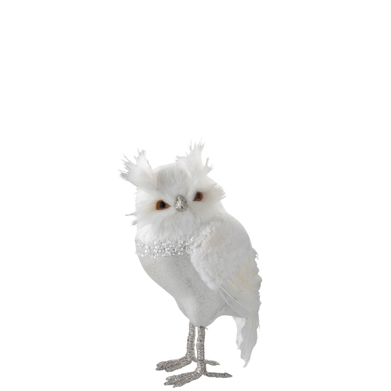 LECHUZA DE PIE PELUCHE/PLUMAS BLANCO/PLATA LARGE