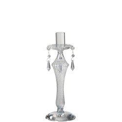 Candelero perlas vidrio claro Alt. 24 cm