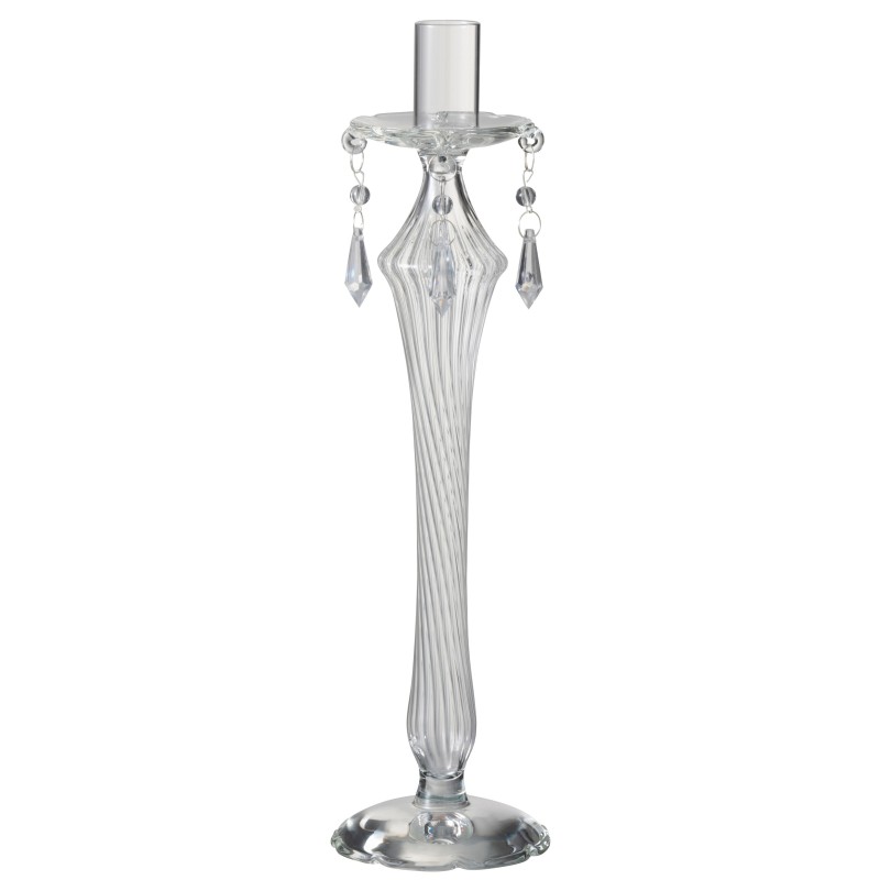 BOUGEOIR PERLES VERRE TRANSPARENT 32 cm
