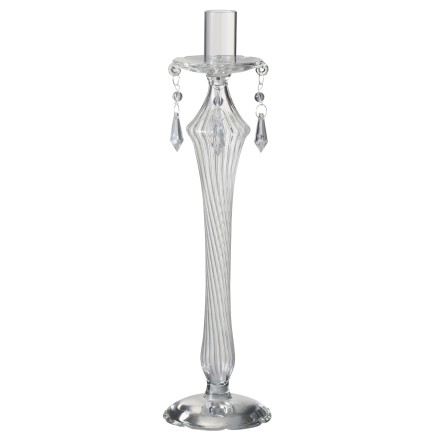 BOUGEOIR PERLES VERRE TRANSPARENT 32 cm