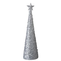 Cône de Noël lumineux avec étoile en verre argent 9.5x9.5x34.5 cm