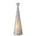 Cône de Noël lumineux avec étoile en verre argent 9.5x9.5x34.5 cm