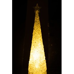 Cône de Noël lumineux avec étoile en verre argent 9.5x9.5x34.5 cm