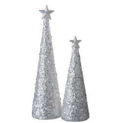 Cône de Noël lumineux avec étoile en verre argent 9.5x9.5x34.5 cm