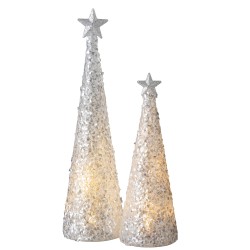 Cône de Noël lumineux avec étoile en verre argent 9.5x9.5x34.5 cm