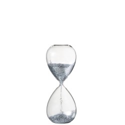 Reloj de arena de vidrio con purpurina plateada 25 cm