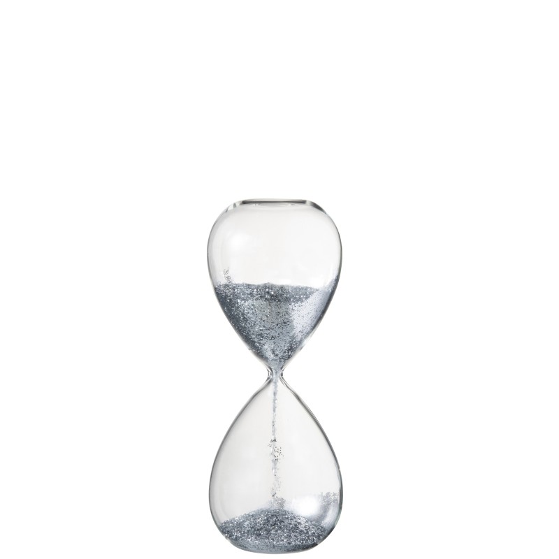 Reloj de arena perlas vidrio plata Alt. 25 cm