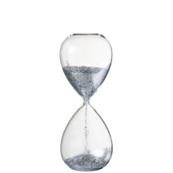 Reloj de arena perlas vidrio plata Alt. 32 cm