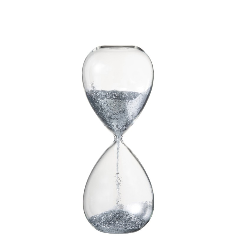 Reloj de arena perlas vidrio plata Alt. 32 cm