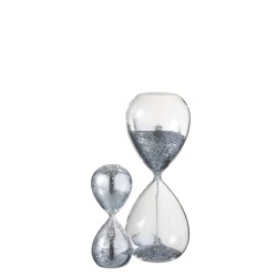 Reloj de arena perlas vidrio plata extra Alt. 40 cm