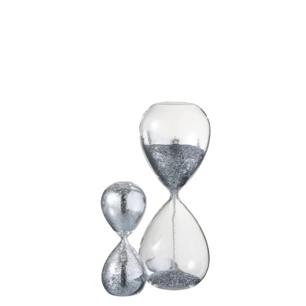 Reloj de arena perlas vidrio plata extra Alt. 40 cm