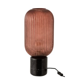 Lampe à poser en verre bordeaux avec socle marbre noir 46x20cm