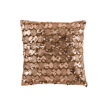 Coussin sequins en velours marron et bronze 45x45cm