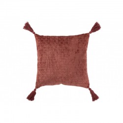 Coussin carré avec motifs et floches en coton terracotta rouge 45x45cm