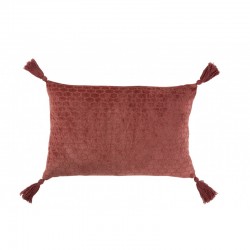Coussin rectangulaire avec motifs et floches en coton terracotta rouge 60x40cm