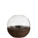 Vase boule dans socle bois en verre marron 25x25x22.5 cm Vase boule dans socle bois en verre marron 25x25x22.5 cm