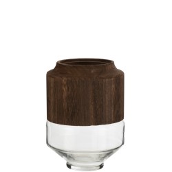 Vase en bois et verre H26cm