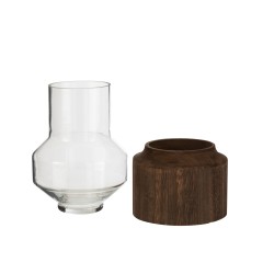 Vase en bois et verre H26cm