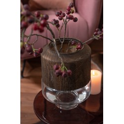 Vase en bois et verre H26cm