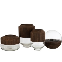 Vase cylindrique en bois et en verre marron 23x23x31 cm
