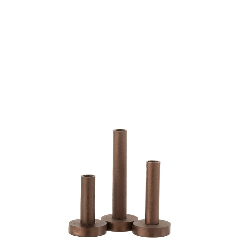 Set de 3 candelabros bajo moderno hierro opaco marrón oscuro Alt. 22 cm