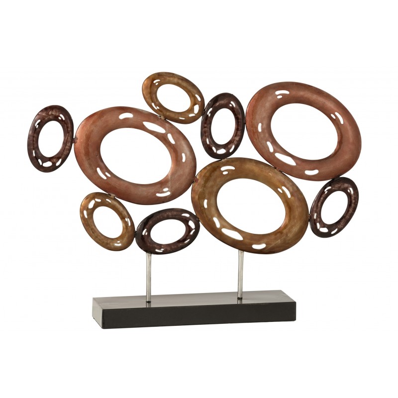Obet décoratif avec cercles sur socle en métal orange 55x10x40 cm