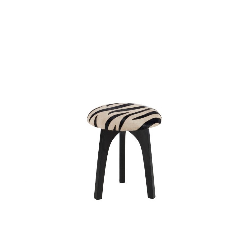 Tabouret rond avec assise en cuir et motif zébré