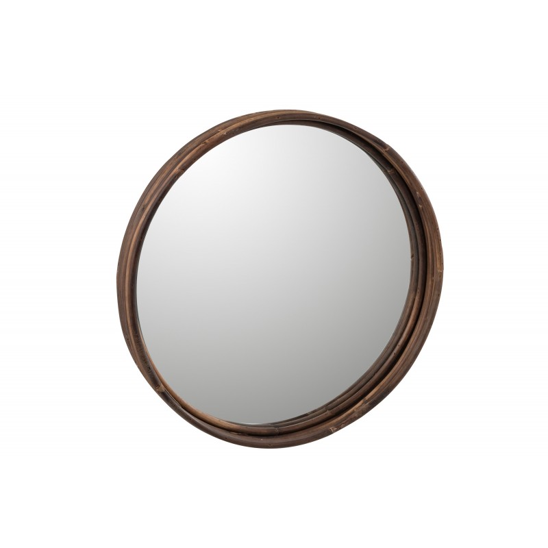 Miroir rond avec bord haut en rotin marron foncé D39cm