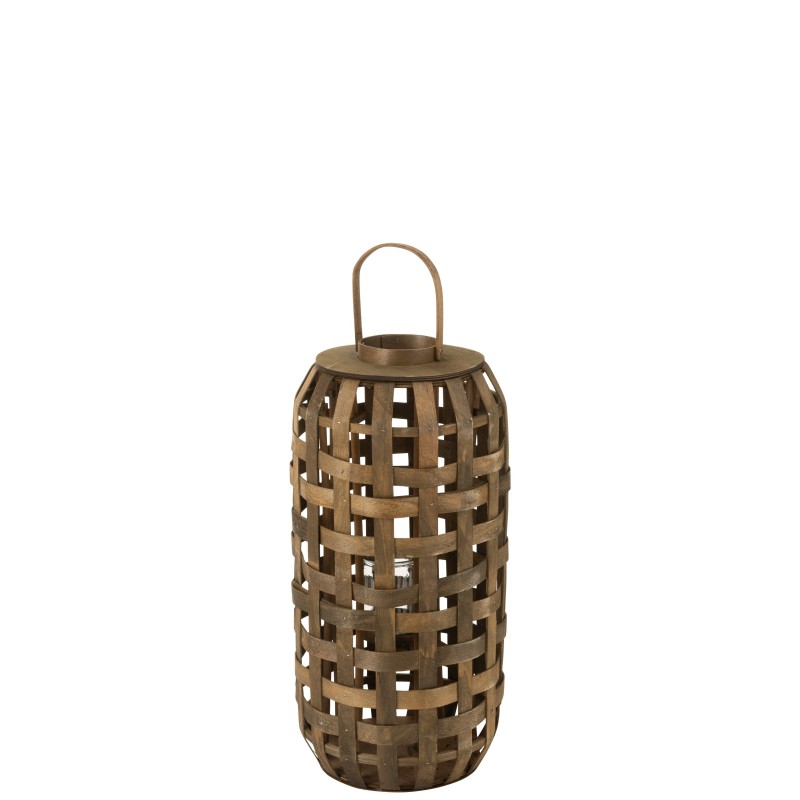Lanterne cylindrique en bois marron foncé 68 cm
