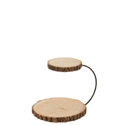 Plateau rond à 2 niveaux en bois de paulownia naturel H30cm