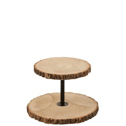 Plateau rond à 2 niveaux en bois de paulownia naturel H30cm