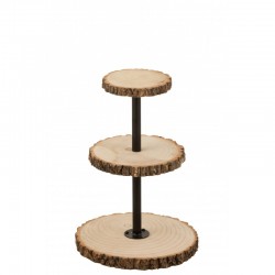 Bandeja 3 niveles redondo madera paulonia natural Alt. 50 cm