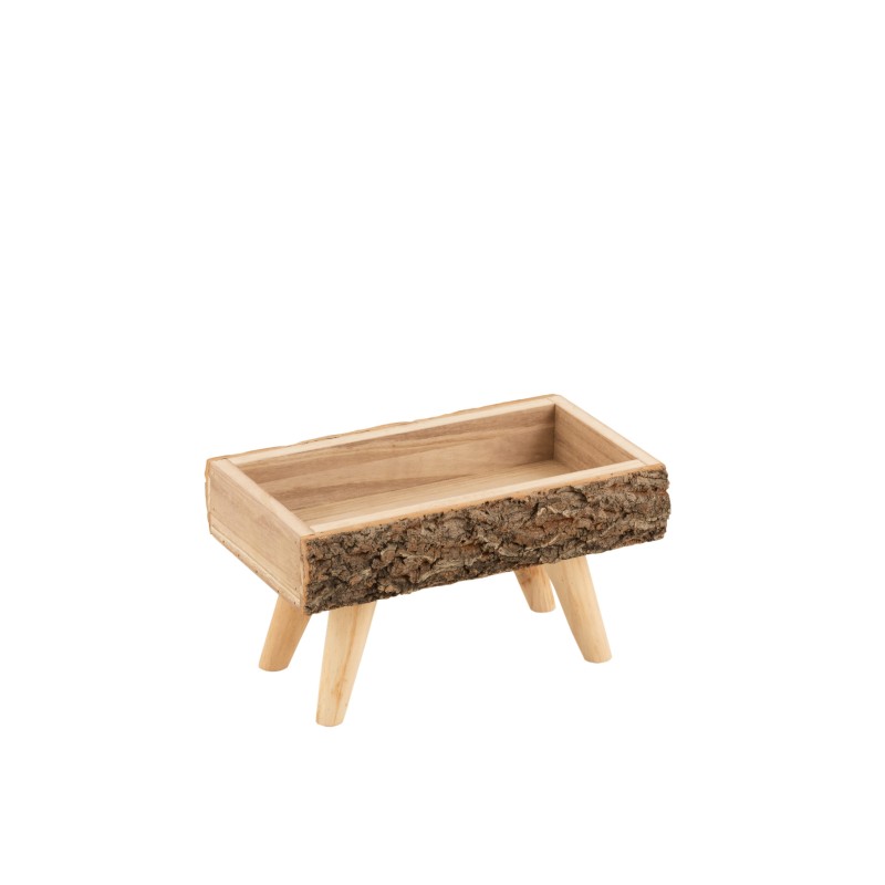 Cachepot rectangulaire sur pied en bois de paulownia naturel