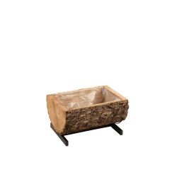 Cachepot demi-tronc sur pied en bois naturel 40x31x18 cm