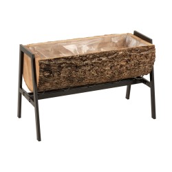 Cachepot demi-tronc sur pied en bois naturel 78x39x40 cm