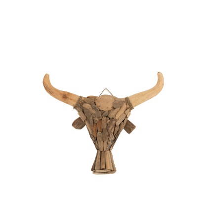 Decoración mural toro madera flotante natural Alt. 53 cm