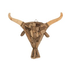 Cabeza de toro para colgar en madera natural 88x20x74 cm
