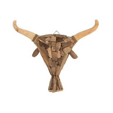 Cabeza de toro para colgar en madera natural 88x20x74 cm