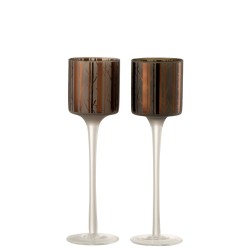 Lot de 2 photophores en verre marron 7x7x25 cm