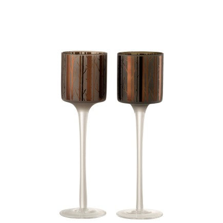 Lot de 2 photophores en verre marron 7x7x25 cm